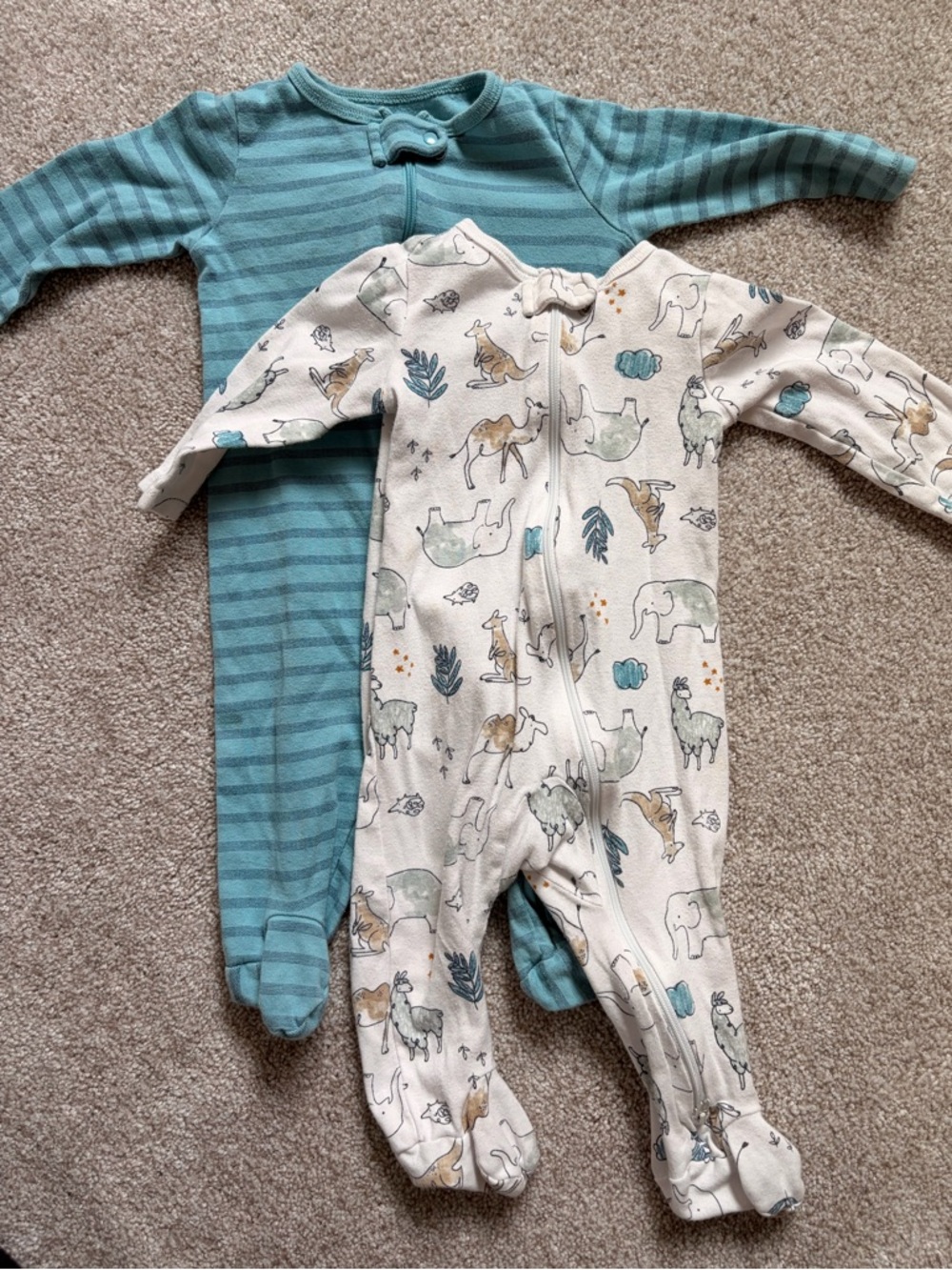 Carter's Blue Striped & White Animal Print Footed One-Pieces, 2-Pack